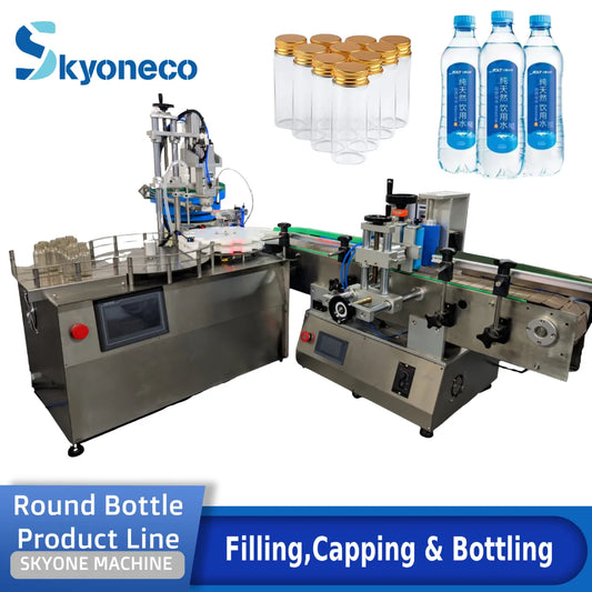 SKYONE Round Bottle Mini Product Line Liquid Beer Juice Milk Filling Capping Beverage Labeling Machine All-in-One Machine