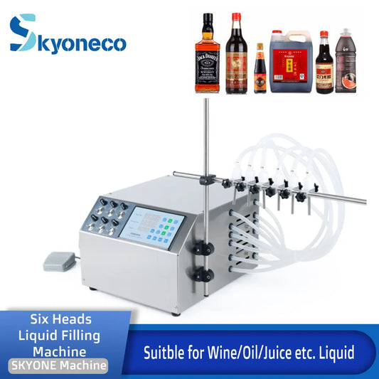 Skyoneco Semi-Auto Six Heads Liquid Filling Machine for Wine Oil Juice