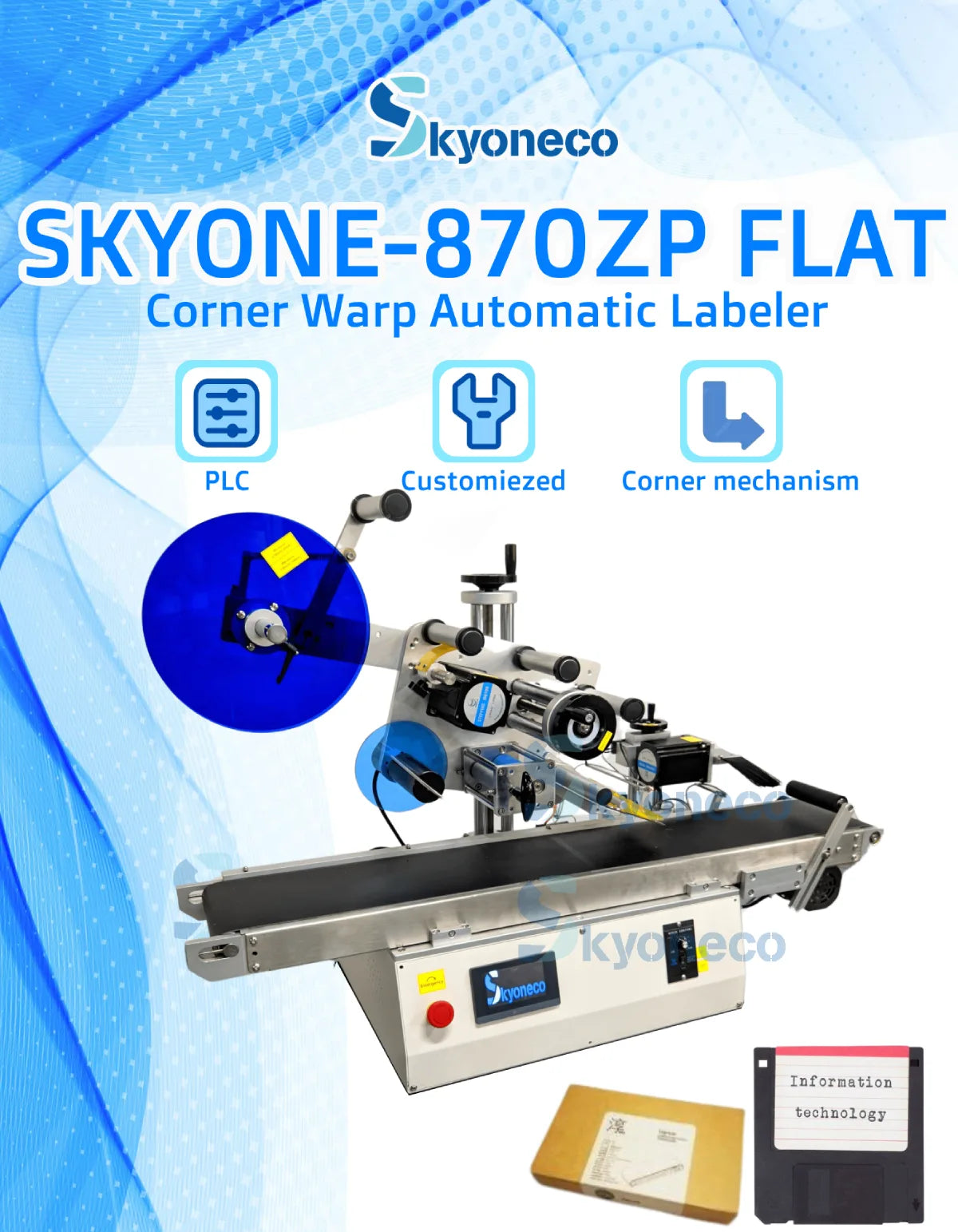 Skyone-870ZP-Z Desktop Automatic Corner Wrap Flat Labeling Machine Tamper-evident