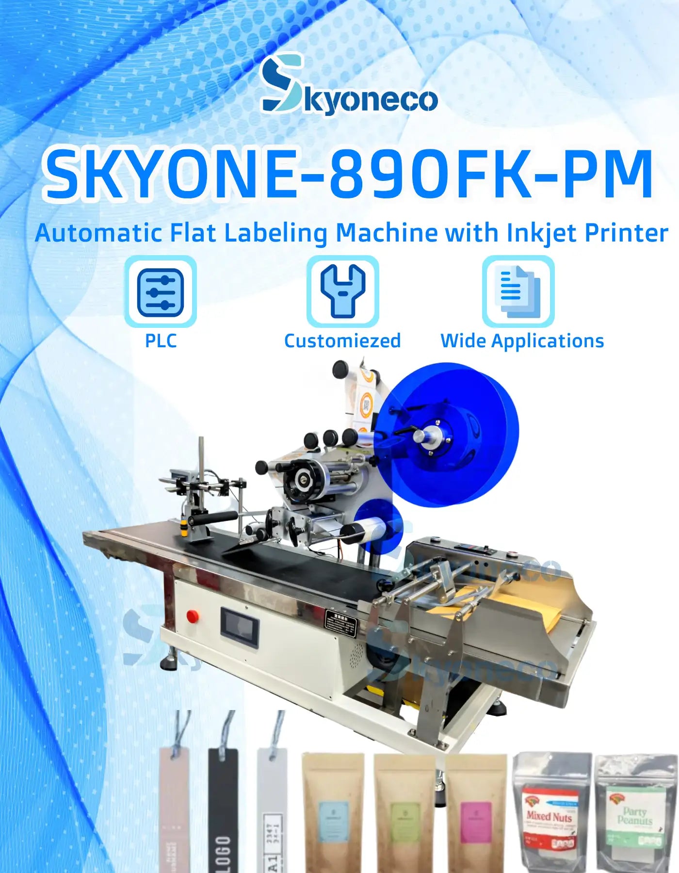 SKYONE-890FK-PM Automatic Desktop Flat Surface Labeling Machine with Inkjet Printer & Page Separation Device