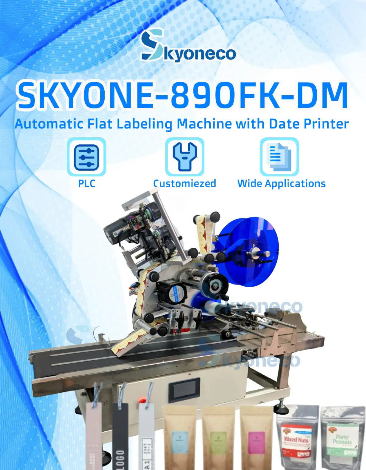 SKYONE-890FK-DM Automatic Desktop Flat Surface Labeling Machine with Code Printer & Page Separation Device