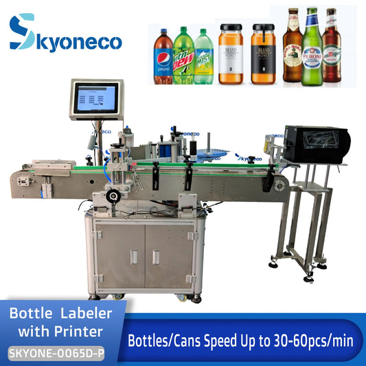 SKYONE-0065D-P Automatic Labeling Machine with Printer for Bottles,Cans,Wines