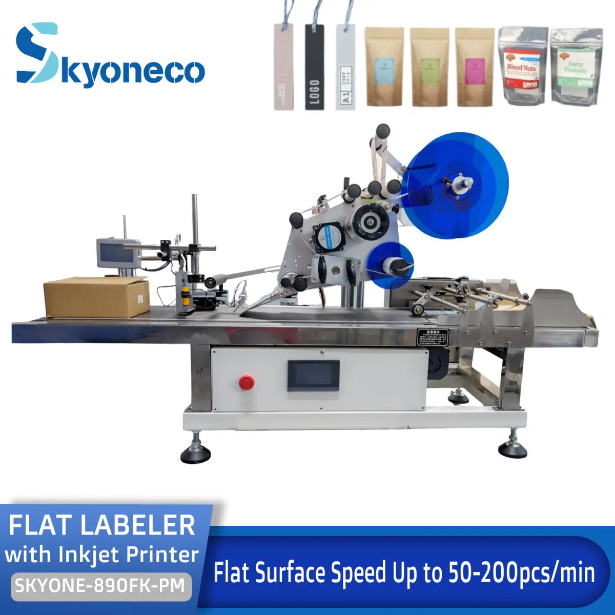 SKYONE-890FK-PM Automatic Desktop Flat Surface Labeling Machine with Inkjet Printer & Page Separation Device