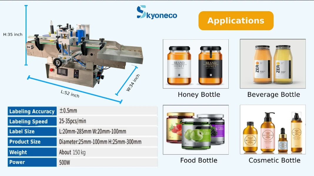 SKYONE-880ZD Automatic Desktop Labeling Machine for Bottles Beverage Milk Wine Beer