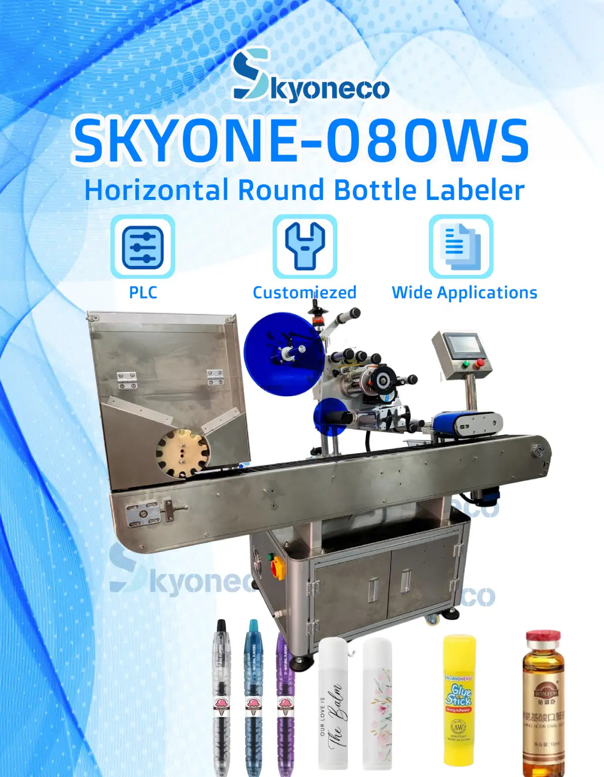 SKYONE-080WS Automatic Horizontal Round Bottle Labeling Machine