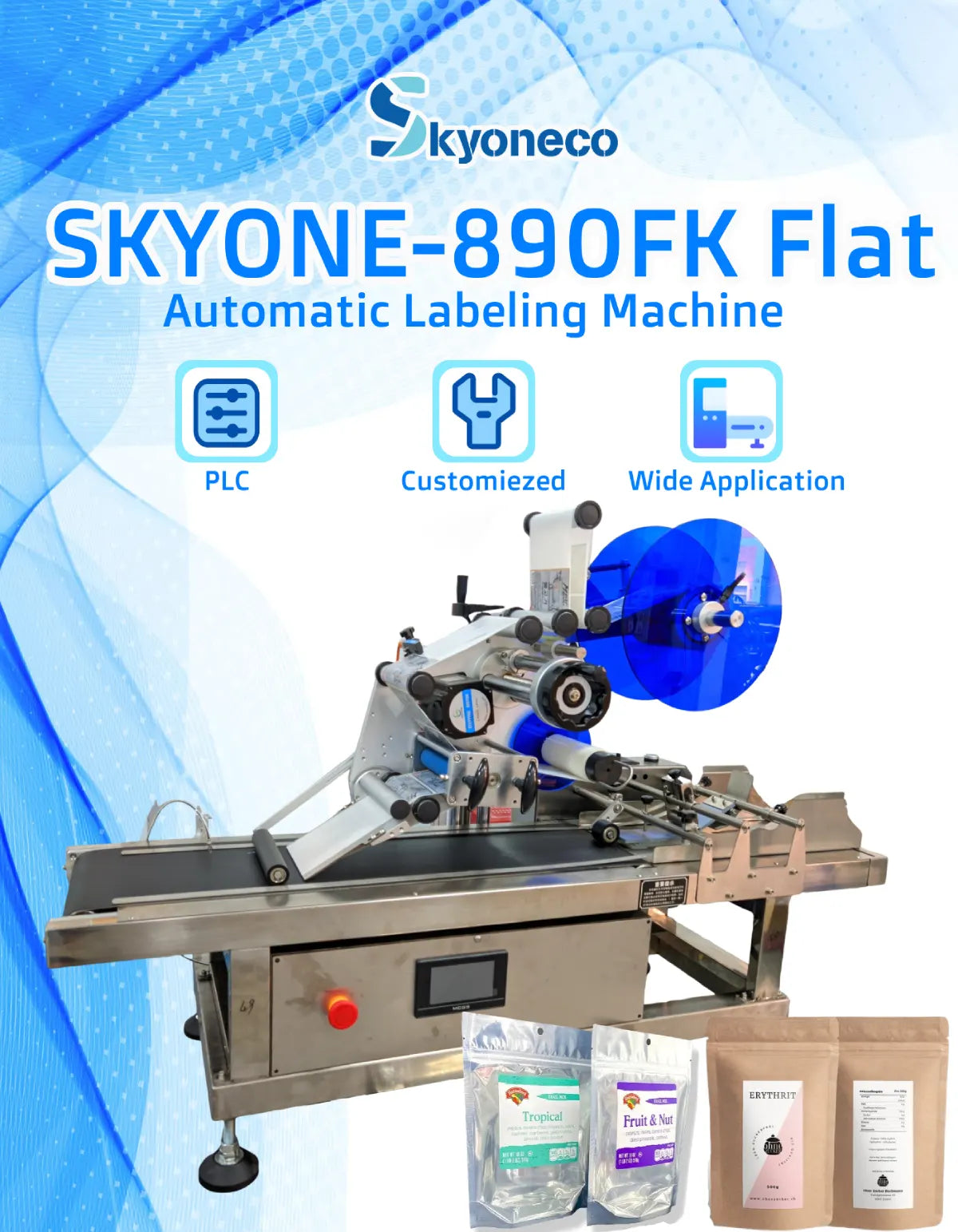 $2880 Only SKYONE-890FK Desktop Automatic Flat Surface Pouch Bag Labeling Machine with Feeder