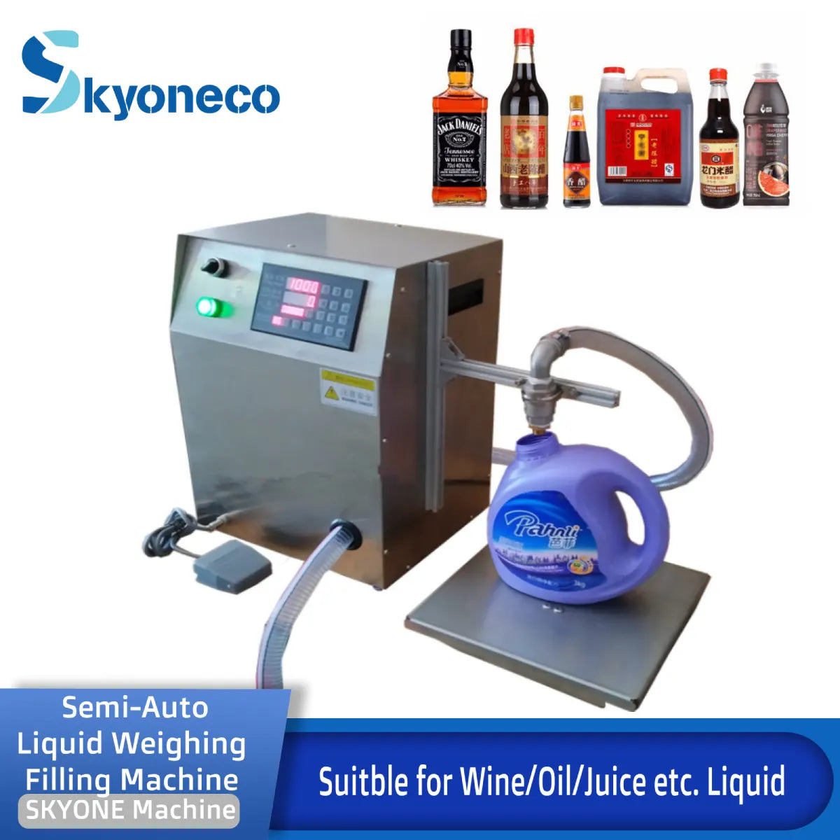 Skyoneco Semi-Auto Liquid Weighing Filling Machine for Wine Oil Juice