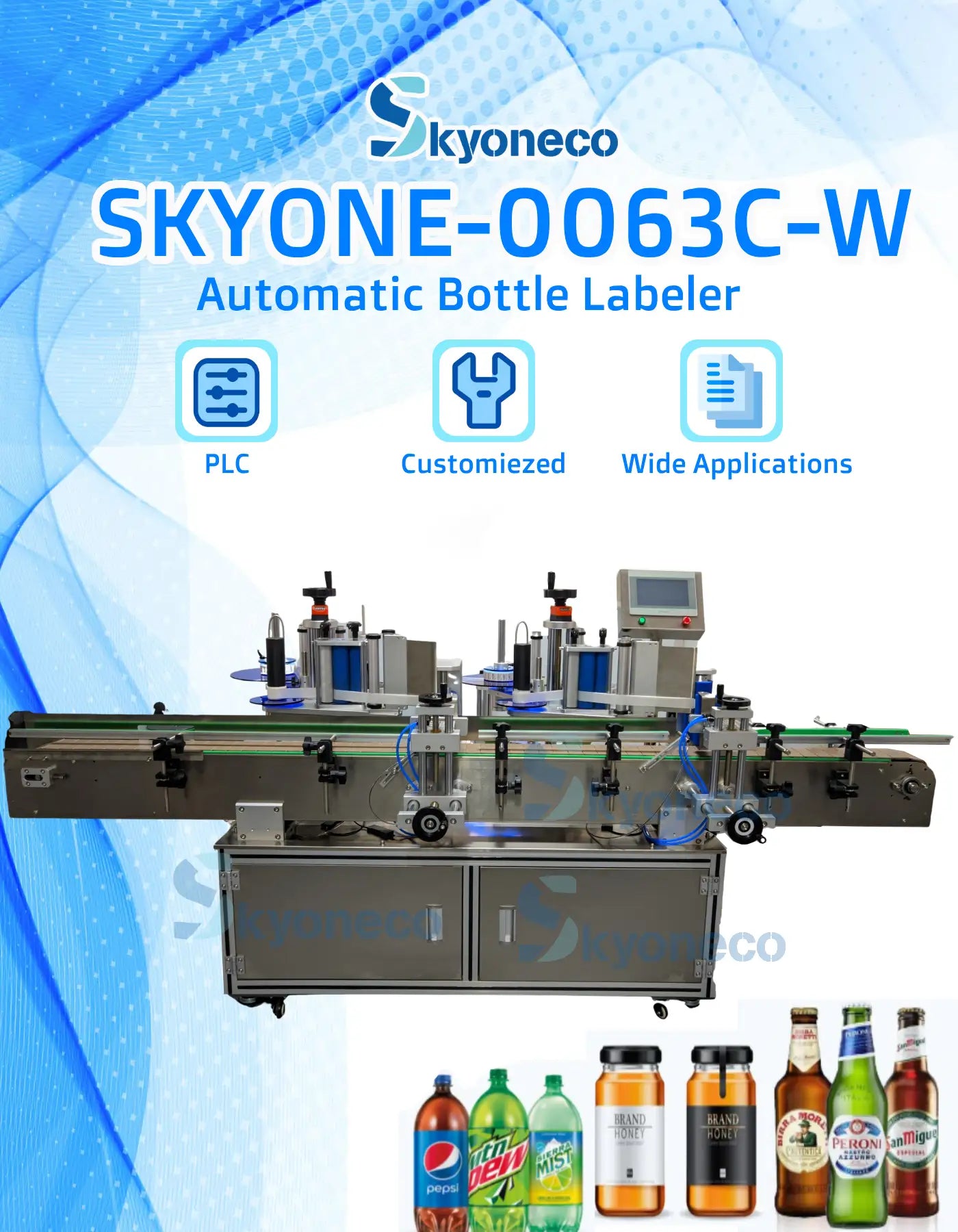 SKYONE-0063C-W Double Heads Automatic Labeling Machine for Bottles